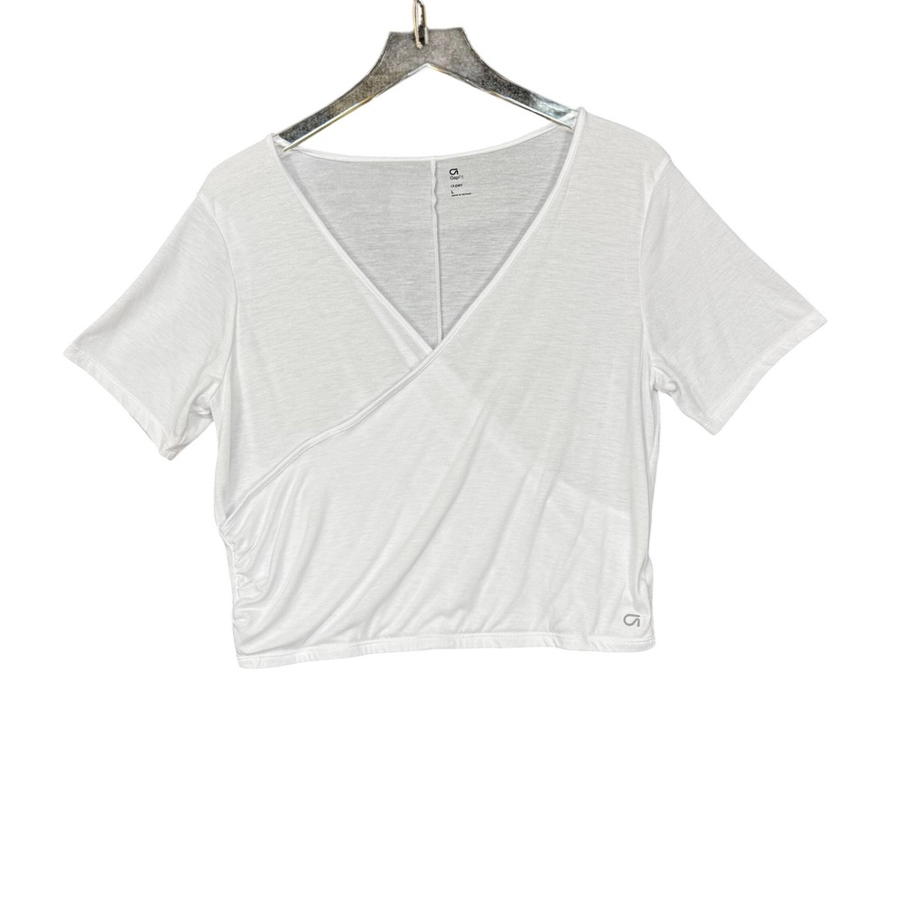 Gap GapFit Shirt Womens Large White V Neck Wrap Style Tee Balletcore Lightweight